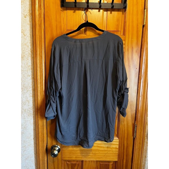 NWT Express Women's Zip Up V Neck Long Sleeve Chiffon Blouse Top - Picture 4 of 4